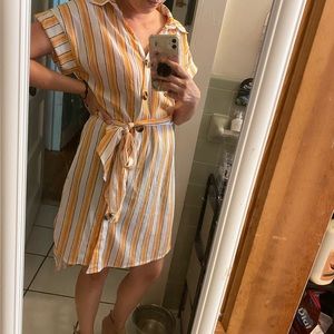 Orange and white collared button up dress